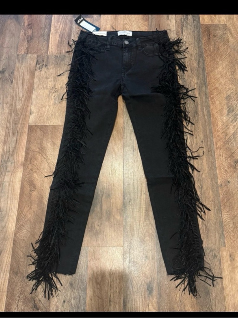 Nasty Gal Black Fringe Side-Seam Skinny Jeans